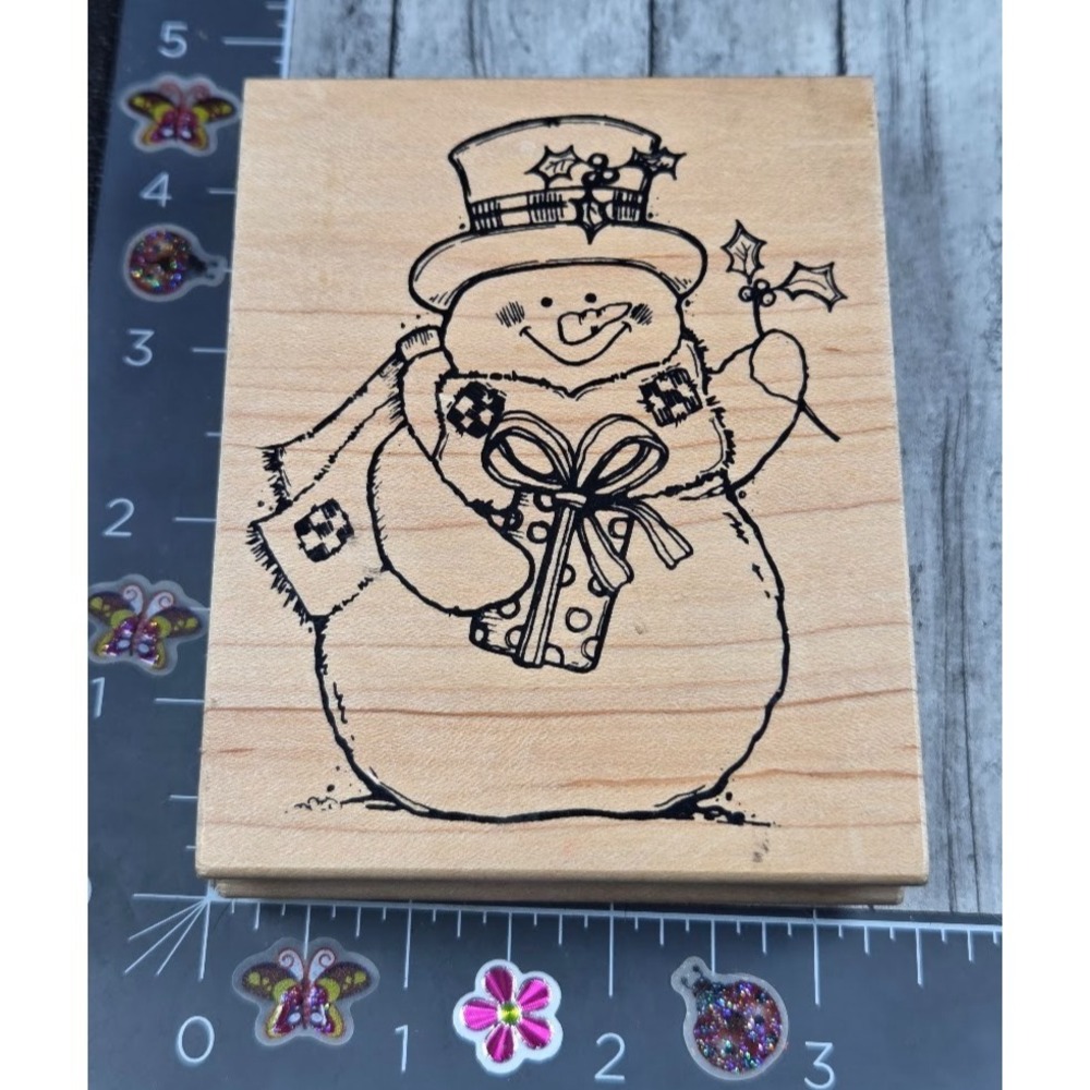 Great Impressions Christmas Snowman Gift J49 Rubber Stamp Wood #B29